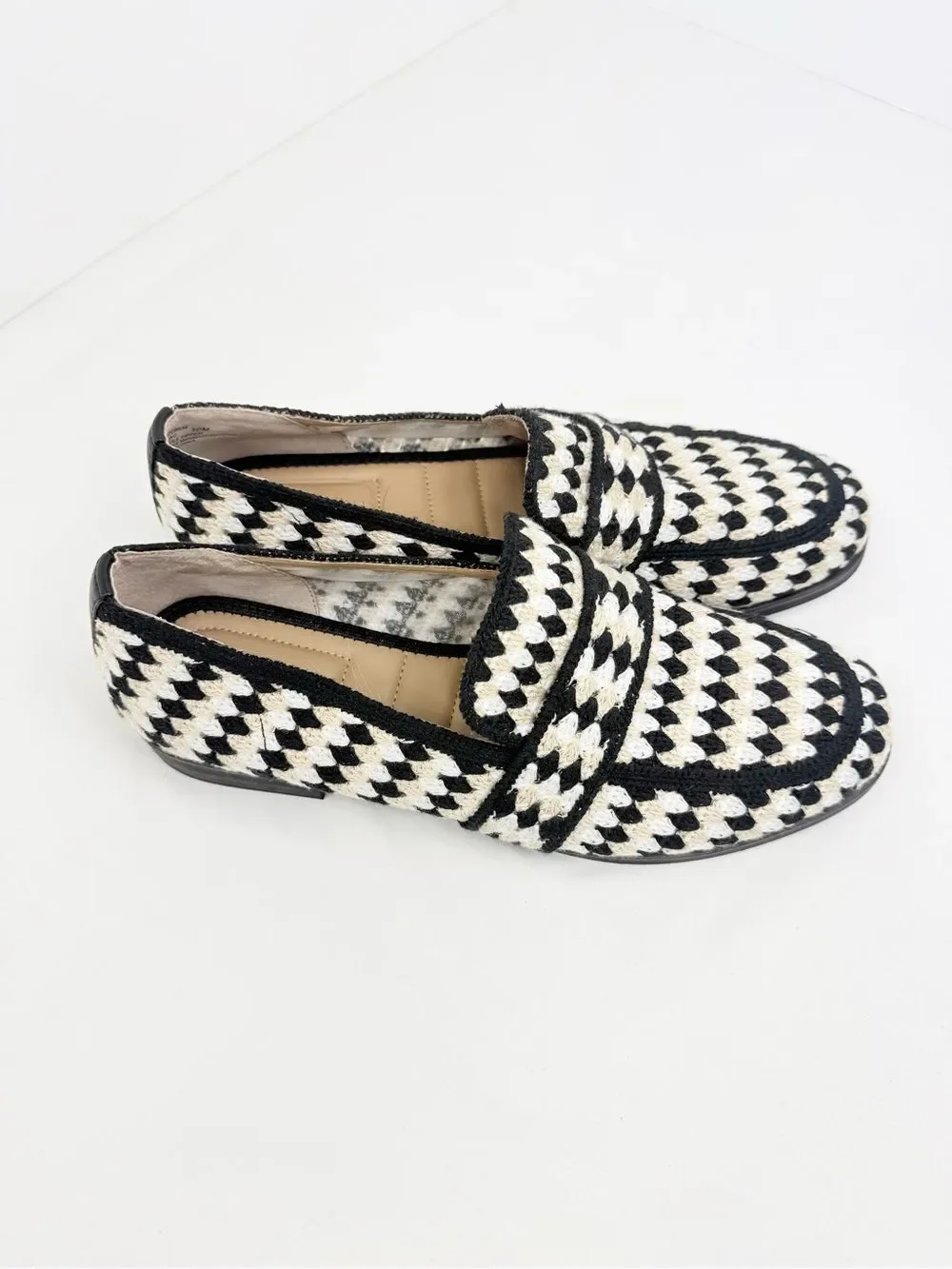 Kelly & Katie BALAC Slip On Loafer In Black White Beige Geometric Check Textile